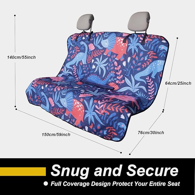 Back Seat Cover for Car Trucks Van SUV,Waterproof Rear Bench Towel Seat Covers for Dogs and Kids,Automotive Backseat Protector (Dinosaur)-PawvioPets