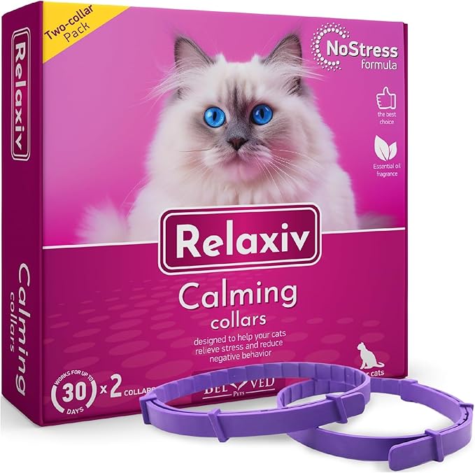 Cat Calming Collar & Pet Anti Anxiety Products - Feline Calm Pheromones Collars & Cats Stress Relief - Relaxivet Comfort Helps with Pee, New Zone, Aggression, Fighting with Dogs & Other Behavior-PawvioPets