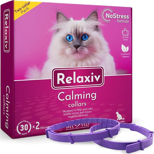Cat Calming Collar & Pet Anti Anxiety Products - Feline Calm Pheromones Collars & Cats Stress Relief - Relaxivet Comfort Helps with Pee, New Zone, Aggression, Fighting with Dogs & Other Behavior-PawvioPets
