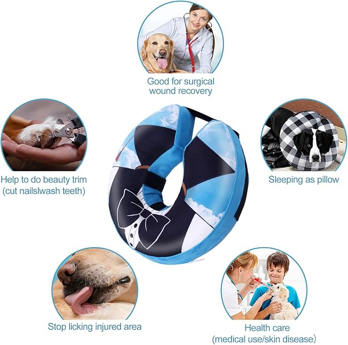 CuteBone Inflatable Dog Neck Donut with Removable Soft Fleece Covers for Small/Medium/Large Dogs and Cats After Surgery GWB13XL-PawvioPets