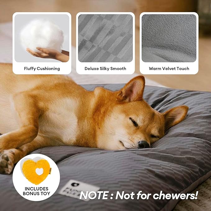 FUNNY FUZZY Washable XL Dog Crate Bed for Extral Large Dogs,Reversible Plush Flat Dog Bed Mat, Pillows,Soft Comfy Kennel Pad,Pet Sleeping Mattress,Pet Cushion,42" × 28", Charcoal Grey-PawvioPets