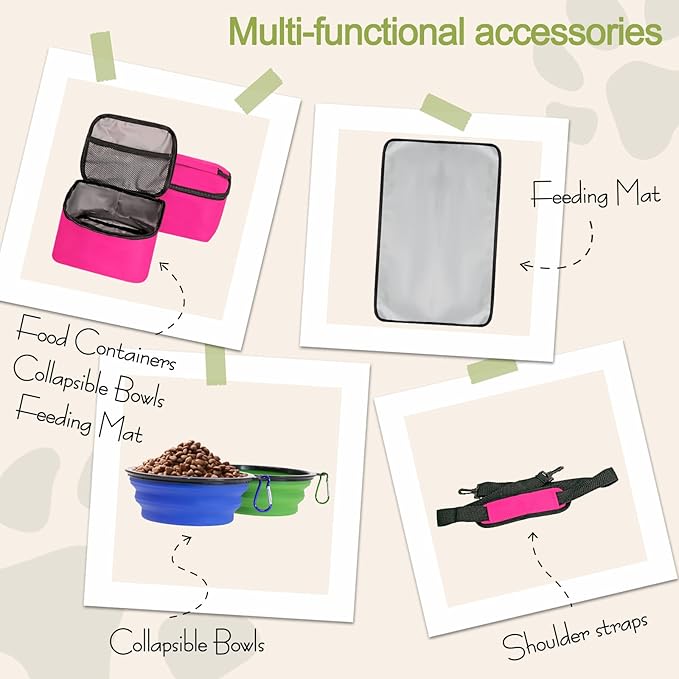 Dog Travel Bag,Weekend Pet Travel Bag Set for Dog and Cat,Airline Approved Tote Multi-Function Dog Bags for Traveling,Include 2 Collapsible Bowls,2 Food Storage Containers,1 Feeding Mat,Red-PawvioPets