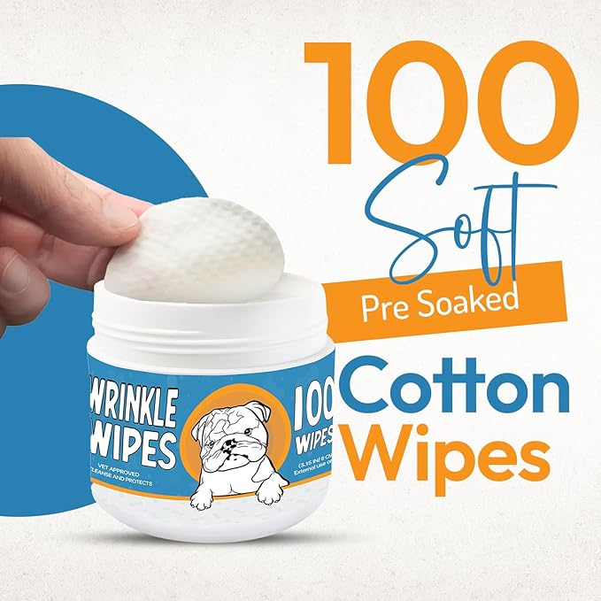 Bulldog Wrinkle Wipes for Dogs – Deodorizing & Soothing with Honeysuckle Extract – Non-Irritating, Cleans Wrinkles, Folds, Paws & Tail Pockets – for Bulldogs, Pugs & Frenchies (100 Count)-PawvioPets
