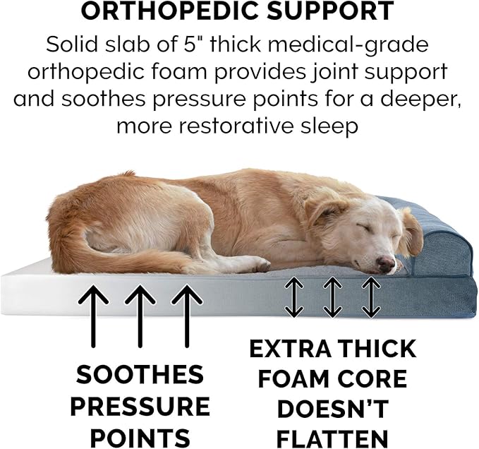 Furhaven Orthopedic Dog Bed for Large Dogs w/ Removable Bolsters & Washable Cover, For Dogs Up to 125 lbs - Sherpa & Chenille Sofa - Orion Blue, Jumbo Plus/XXL-PawvioPets