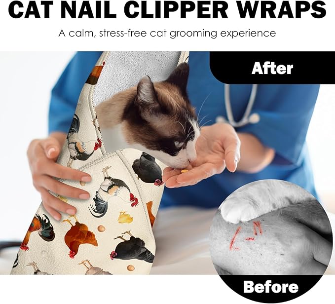 27.6"Cat Grooming Wrap, Self Adhesive Cat Wrap for Cutting Nails, Anti-Escape Calming Cat Swaddle Wrap for Medicine Ear Cleaning, Chicken Anti-Scratch Cats Burrito Restraint Blanket,Practical Pet Tool-PawvioPets