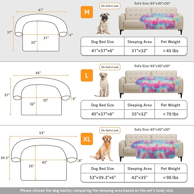 GGIB Calming Dog Bed Fluffy Plush Dog Mat for Furniture Protector with Removable Washable Cover for Large Medium Small Dogs and Cats (Medium, Rainbow)-PawvioPets