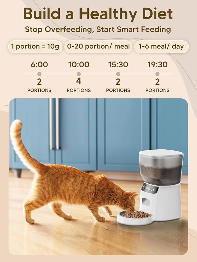 Automatic Cat Feeder and Water Fountain, 4L/16 Cups Timed Cat Dry Food Dispenser, 10s Meal Call, 20 Portions 6 Meals Per Day, 2L Cats Fountains for Drinking with Filter, Pet Feeder for Dog White-PawvioPets