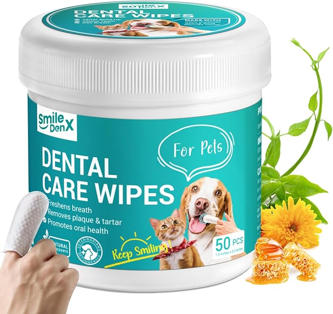 Dog Dental Care Finger Wipes - Teeth Cleaning Finger Wipes for Dog & Cats - Tooth Brushing Kit Dental Wipes for Dog - Reduces Plaque & Freshens Breath (50 PCS, Unscented)-PawvioPets