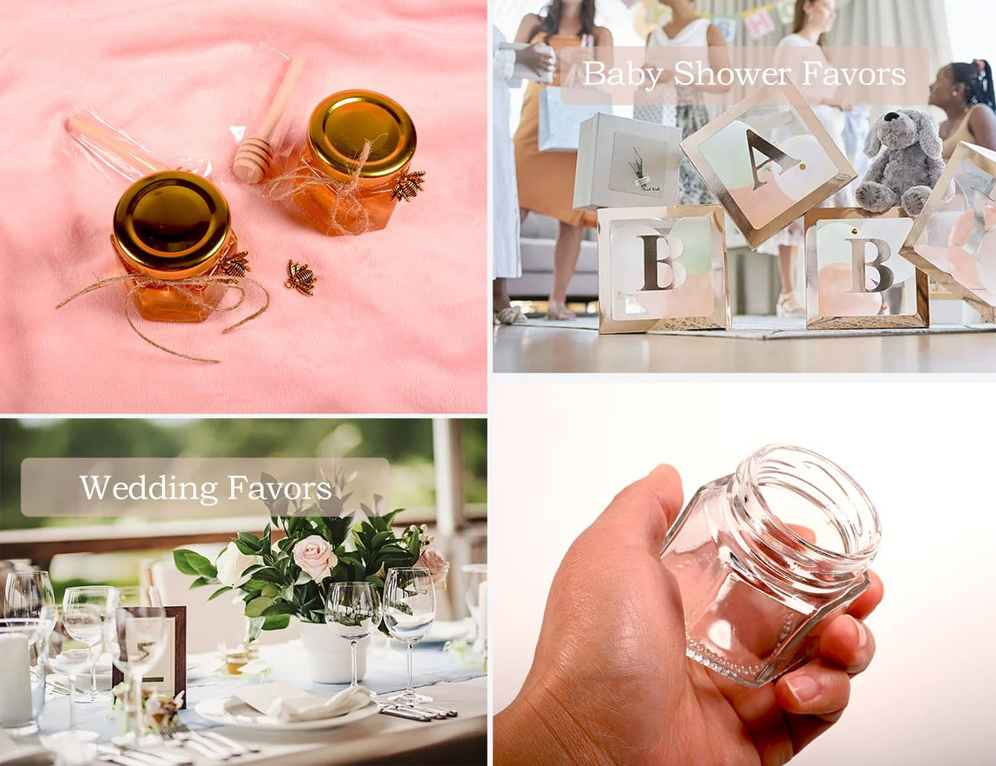 Adabocute Honey Pot 2oz, Mini Glass Honey Jars with Wood Dipper, Gold Lid, Bee Pendants, Beige Gift Bags, Thank-you Tags, Ideal for Baby Showers Favors Wedding Favors, 15 Pack