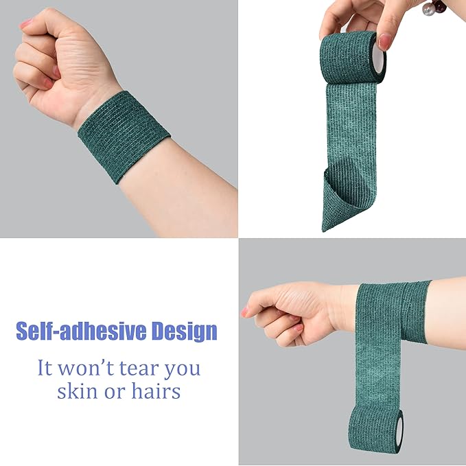 9 Pack 2" x 5 Yards Self Adhesive Bandage Wrap Self Stick Wrap for Ankle, Wrist, Finger, Sports, Breathable Cohesive Vet Tape for Pets (Dark Green)-PawvioPets