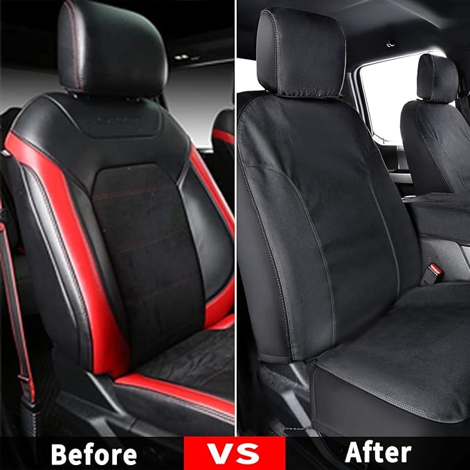 Coverado Front Seat Covers, Waterproof Canvas Seat Protector for Car Seat Cushions for Kids & Dogs, Compatible with 2015-2025 Ford F150 & 2017-2025 Ford F250 F350 F450(Black, 2PCS)-PawvioPets