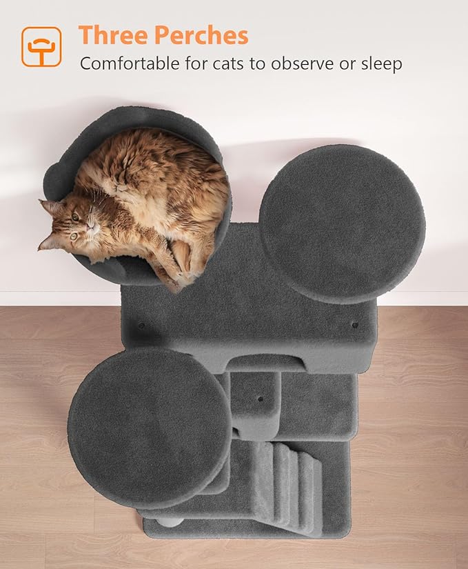 77'' Cat Tree Tower for Indoor Cats Large Adult, Cute/Tall Modern Cat Tree for Big Cats 20 lbs, Plush Multi-Level Cat Condo with Scratching Posts, Dangling Ball (Smoky Gray, 77 inch)-PawvioPets