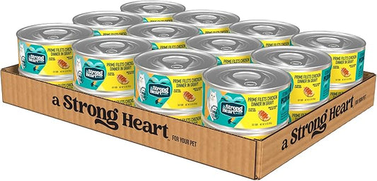 A Strong Heart Canned Wet Cat Food, Prime Filets Chicken Dinner in Gravy - 5.5 oz Cans (Pack of 24), Made in The USA with Real Chicken-PawvioPets