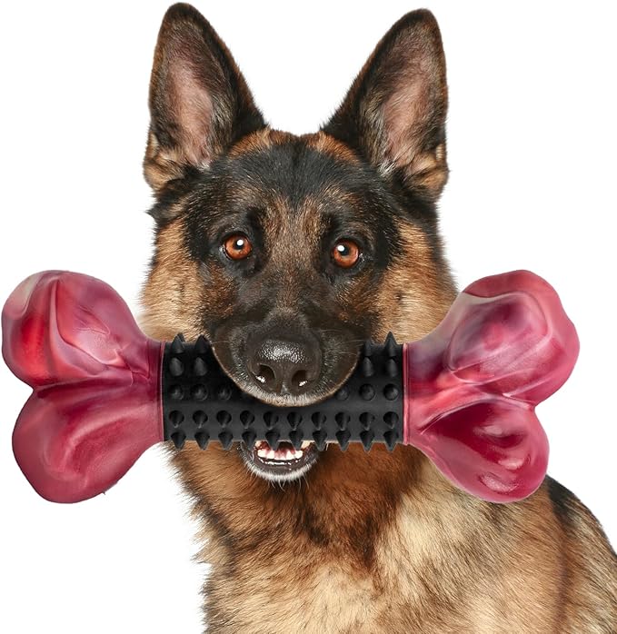 Apasiri Tough Dog Toys for Aggressive Chewers Large Breed, Dog Chew Bone with Bacon Flavor, Nylon & Rubber Chew Toy for Medium Large Dogs-PawvioPets