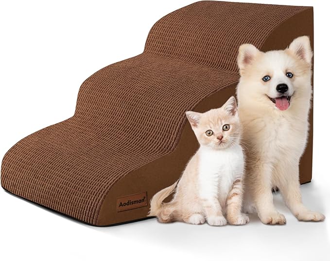 3-Step Dog Ramp and Stairs for Sofa and Chair - Non-Slip Sturdy Pet Steps for Small Dogs and Cats,15.7" H,Brown-PawvioPets