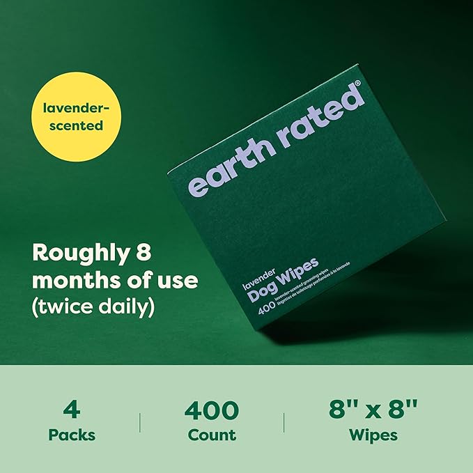 Earth Rated Dog Wipes, Hypoallergenic, Cleaning and Hydrating, for Grooming Paws, Body and Butt, Lavender Scented, 400 Count-PawvioPets