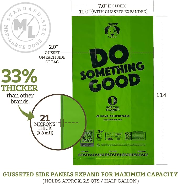 Doggy Do Good Poop Bags | Dog Waste Bags | Unscented, USDA Certified Biobased, Thick & Leak Proof, Easy Open | Standard Size | 100 Count on a Single Roll-PawvioPets
