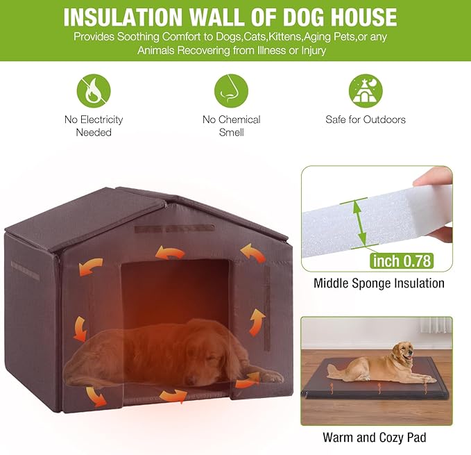 Dog House Outdoor Large Insulated Dog Kennel with Liner for Winter Waterproof Dog Cage for Small & Medium & Large Dogs,Unique All-Around Iron Frame-PawvioPets