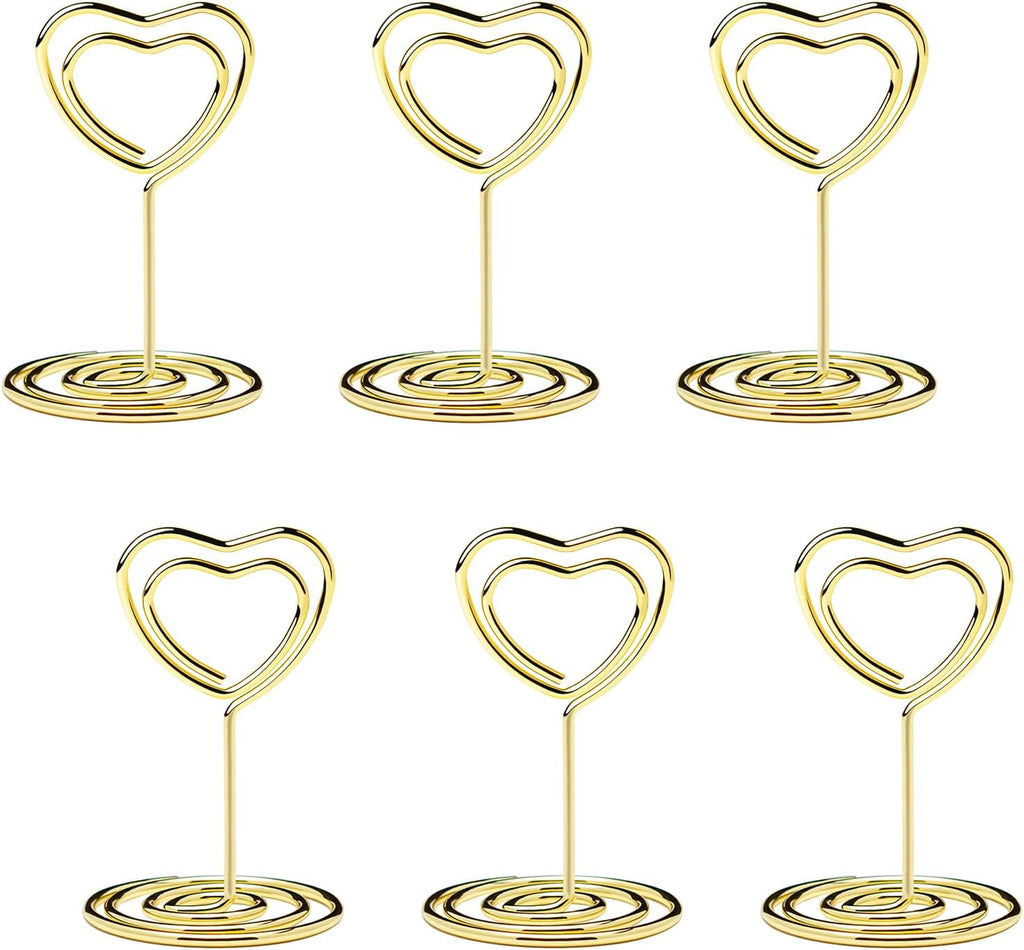 20PCS Mini Table Number Holders, Heart Shaped Place Card Holder, Premium Photo Holders for Tables, Table Sign Holders Card Stands Menu Memo Clips for Wedding Valentine's Day Table Decor, Gold