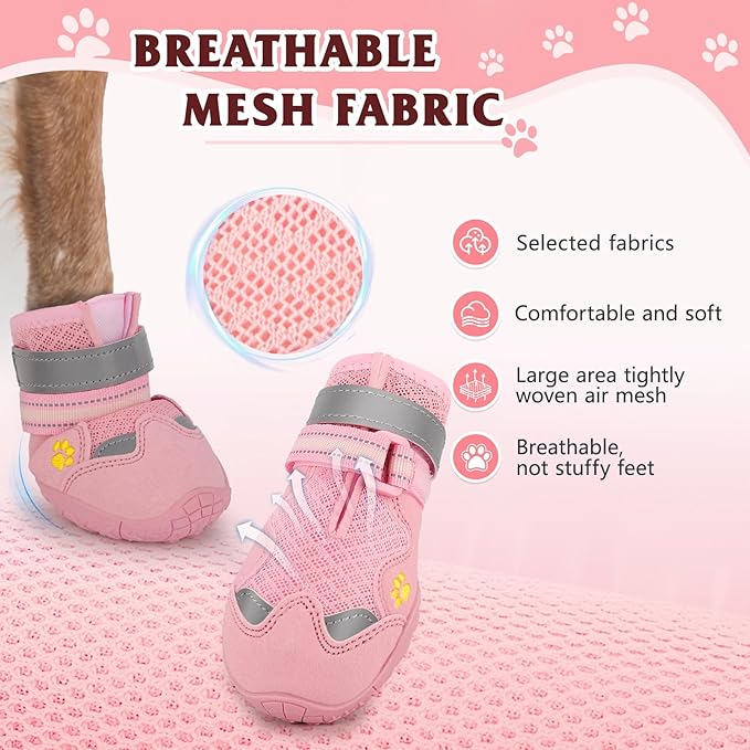 Dog Shoes for Large Medium Small Dog, Mesh Breathable Dog Shoes for Hot Pavement, Anti-Slip Dogs Boots Paw Protectors with Reflective for Outdoor Walking Indoor Hardfloors (Size 8)-PawvioPets