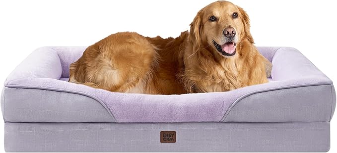 EHEYCIGA Memory Foam XL Dog Bed for XLarge Sized, Extra Large Orthopedic Dog Sofa with Sides and Waterproof Liner, Washable Bolster Pet Couch with Removable Cover, 42x30x7.5 Inch, Purple-PawvioPets