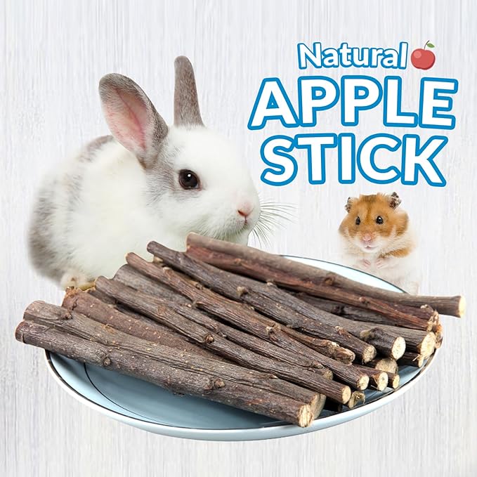 330g Natural Apple Sticks Rabbit Chew Toys, Bunny Teething Toys, Easy to Store in Jar, Ideal for Rabbit, Guinea Pig, Hamster, Chinchilla, Chipmunks, Squirrels, Gerbils and other Small Animals-PawvioPets