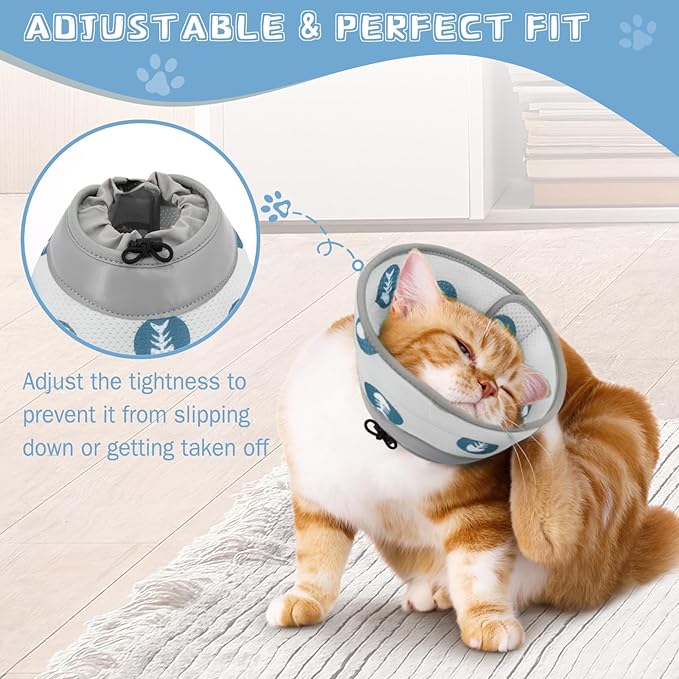 Cat Cone Collar Soft to Stop Licking After Surgery Cat Recovery Collar for Small Large Cats Adjustable Elizabethan Collar-PawvioPets