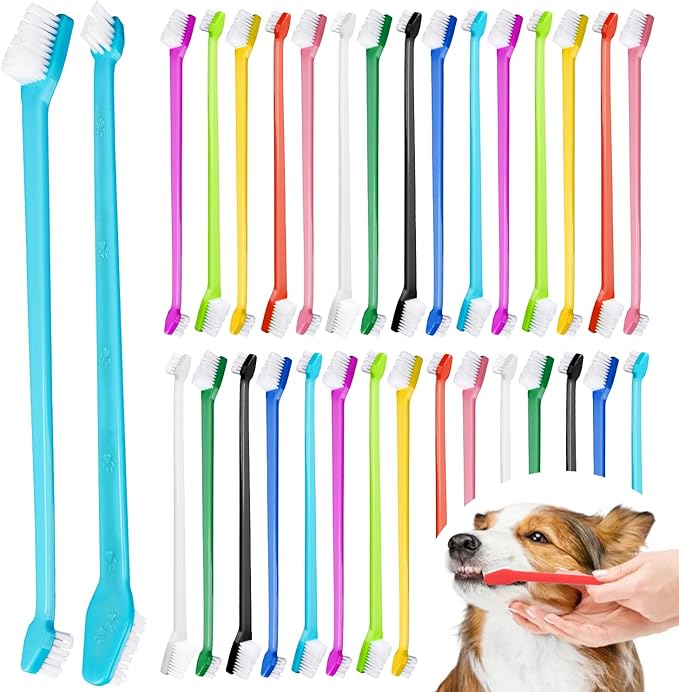 30 Pcs Pet Toothbrush Kit - Dual-Headed Toothbrush for Dogs & Cats - 10 Colors-PawvioPets