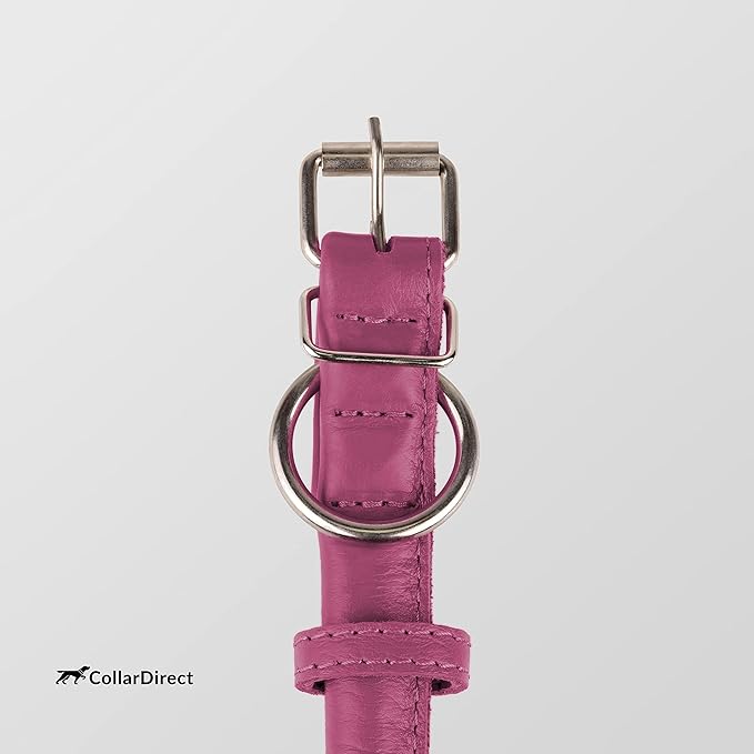 CollarDirect Rolled Leather Dog Collar, Soft Padded Round Puppy Collar, Handmade Genuine Leather Collar Dog Small Large Cat Collars 13 Colors (6-7 Inch, Pink Textured)-PawvioPets