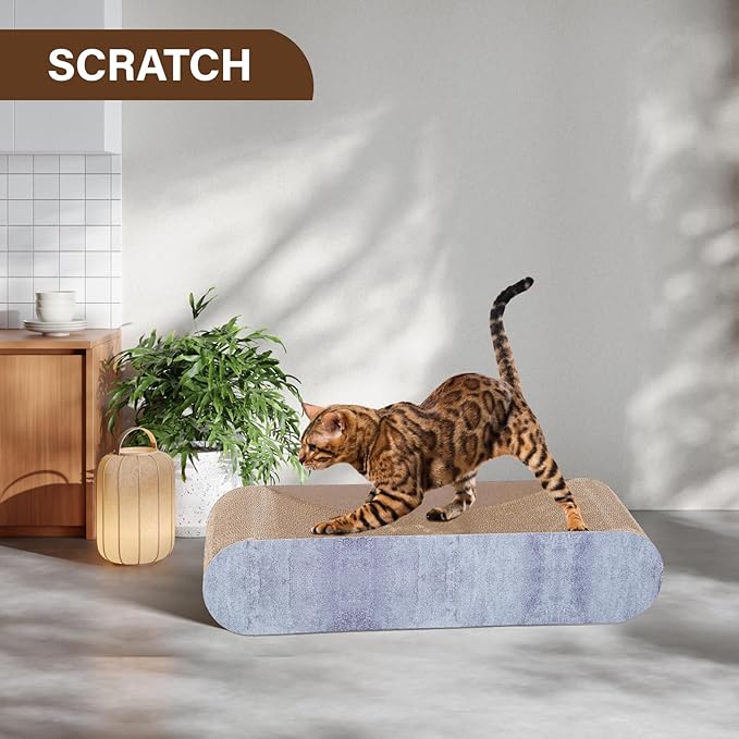 2 in 1 Cat Scratcher Cardboard Lounge Bed, Cat Scratching Post, Durable Board Pads Prevents Furniture Damage,Large (Reversible Grey)-PawvioPets