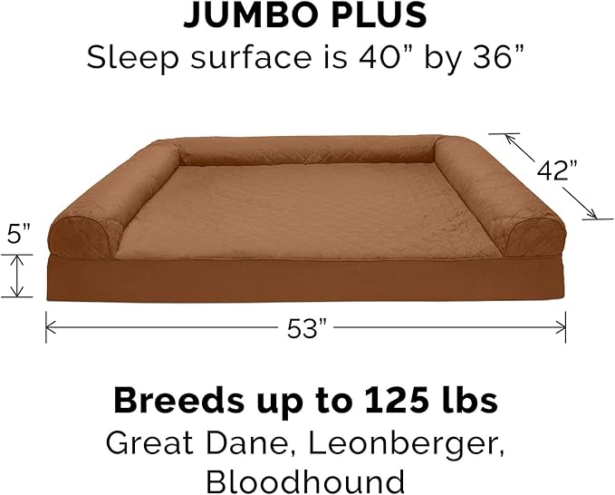 Furhaven Cooling Gel Dog Bed for Large Dogs w/ Removable Bolsters & Washable Cover, For Dogs Up to 125 lbs - Quilted Sofa - Toasted Brown, Jumbo Plus/XXL-PawvioPets