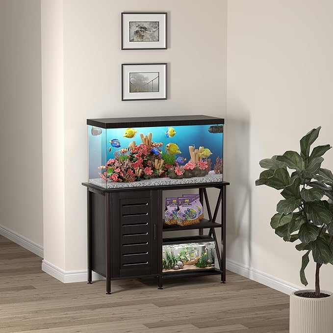 40-50 Gallon Fish Tank Stand, Aquarium Stand with Cabinet Accessories Storage, Heavy Duty Metal Frame, 40.55" L*18.89" W Tabletop, 850LBS Capacity, Black PG02YGB-PawvioPets