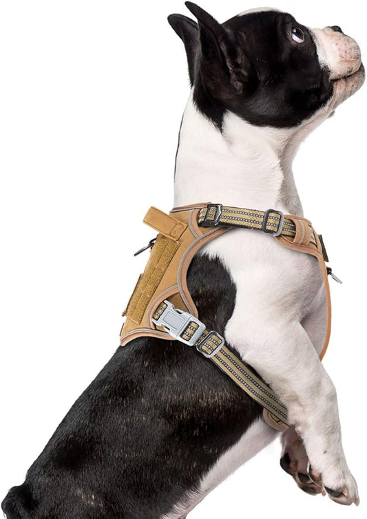 BUMBIN Tactical Dog Harness for Small Dogs No Pull, Famous TIK Tok No Pull Puppy Harness, Fit Smart Reflective Pet Walking Harness for Training, Adjustable Dog Vest Harness with Handle Brown S-PawvioPets