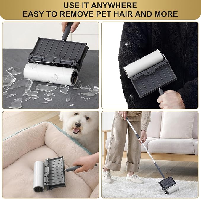 Fedicelly Lint Rollers Pet Hair Extra Sticky Floor with Long Handle,Large Cat Dog Hair Remover Laundry Clothes Carpet Furniture,6.3 inches Wider with 320 Sheets Giant Lint Remover Brush for Couch-PawvioPets