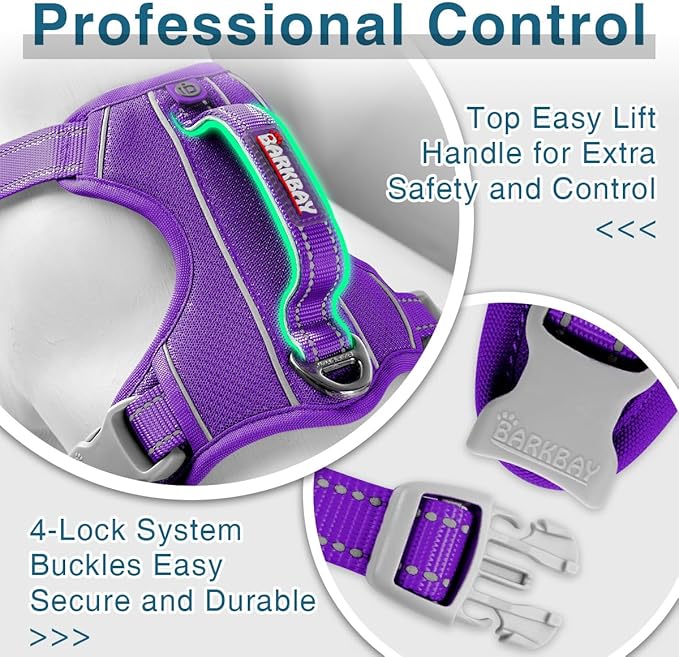 BARKBAY Dog Harness No Pull with ID Tag Pocket - Heavy Duty, Reflective, Easy Control for Large Dogs(Purple,XL)-PawvioPets