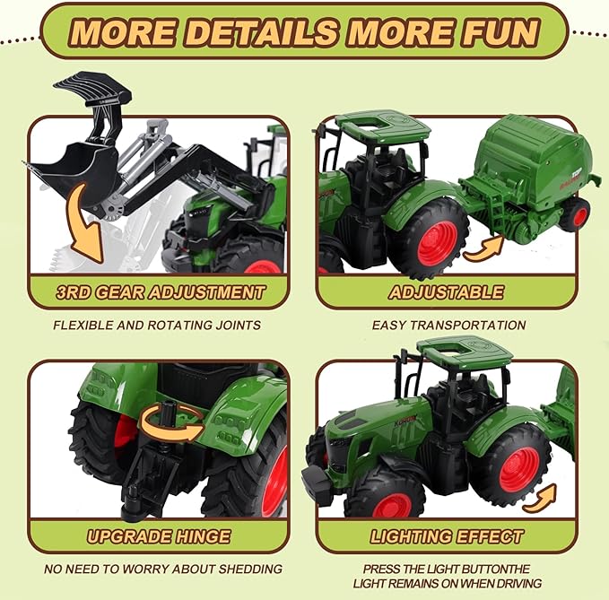 Farm Tractor Toys Set Bale Haying Round Baler with Barn Farmer,Cow,Farm Tools,Tree Farm Tractor Pla yset for Kids Toddler Boys Girls Ages 3-7 Years-PawvioPets
