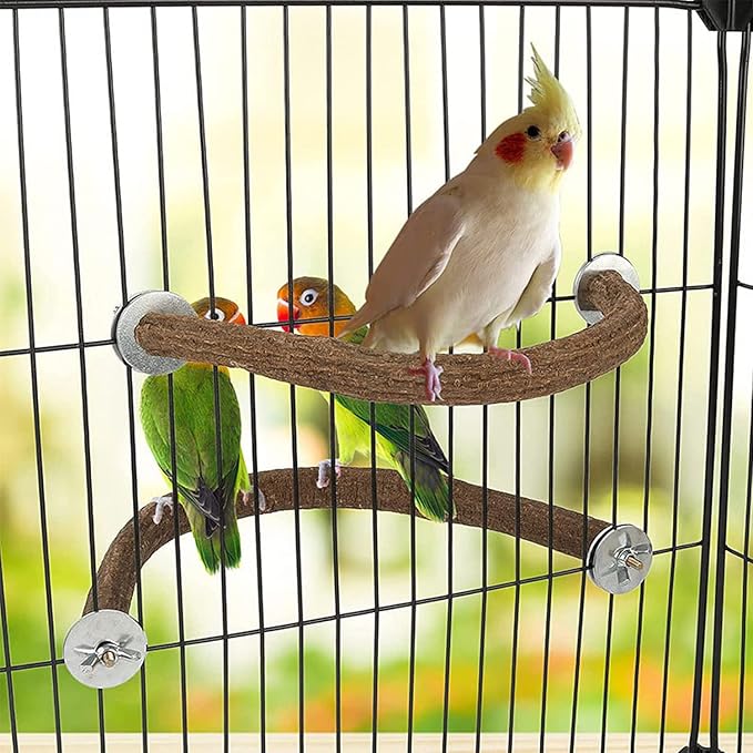 Allazone Bird Natural Wood Stand Perch Swing U Shape Natural Parrot Perch Bird Stand Pole for Parakeet, Conure, Cockatiel, Budgie, Lovebirds-PawvioPets