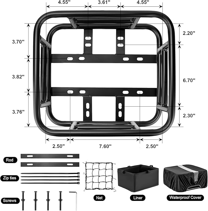 Bike Basket Rear with Liner,Waterproof Cover,Cargo Net Large Rear Bike Basket,Heavy Duty Bicycle Rear Basket for Electric Bike, Ebike,Great for Bike Trip,Carrying Grocery,Ball,Dog-PawvioPets