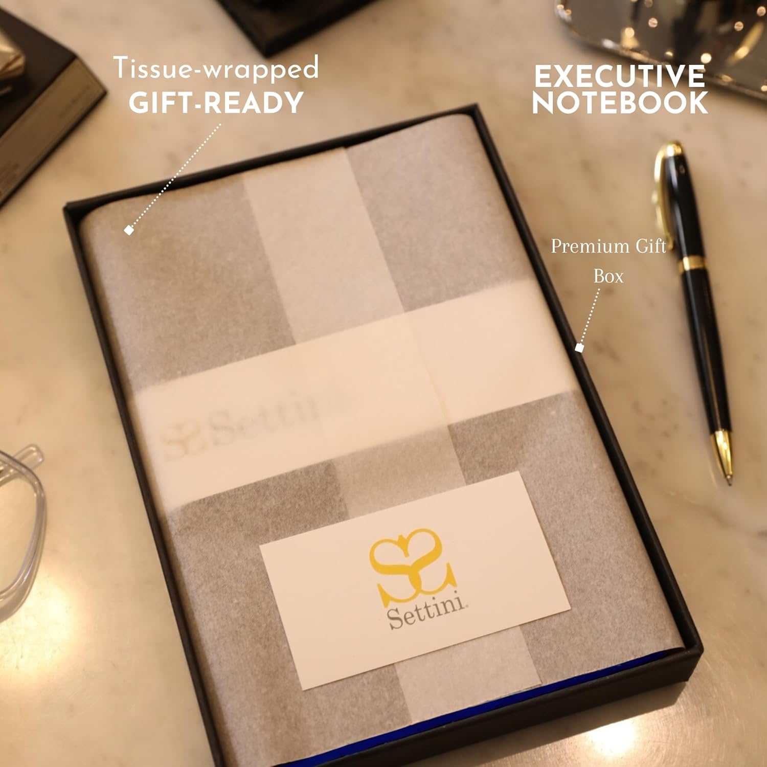 SETTINI Journal Notebook for Writing, Vegan Leather Hardcover Notebook - Pen loop, Back Pockets & Lay-Flat design, 120 GSM A5 College ruled Bleed free Paper, Gift Set for Men and Women, Saphire Blue - Birthday Gift