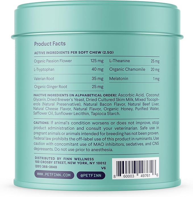 Finn Calming Aid for Dogs - Natural Calming Chews with Melatonin to Support Stress, Separation & Sleep - 90 Soft Chews-PawvioPets