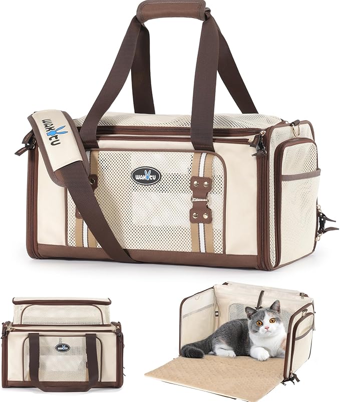 Cat Carrier,Dog Carrier for Small Dogs,TSA Approved/Expandable/3D Foldable Mat/900D Wear Resistant Oxford Fabric,Pet Carrier Airline Approved,Dog Car Seat for Car Travel,Outdoor Camping-PawvioPets