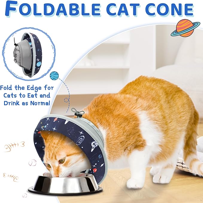 Cat Cone Collar Soft to Stop Licking, Adjustable, Foldable Lightweight Kitten Cones After Surgery Recovery for Cats & Kittens, Cat Cone Alternative (Grey, M)-PawvioPets