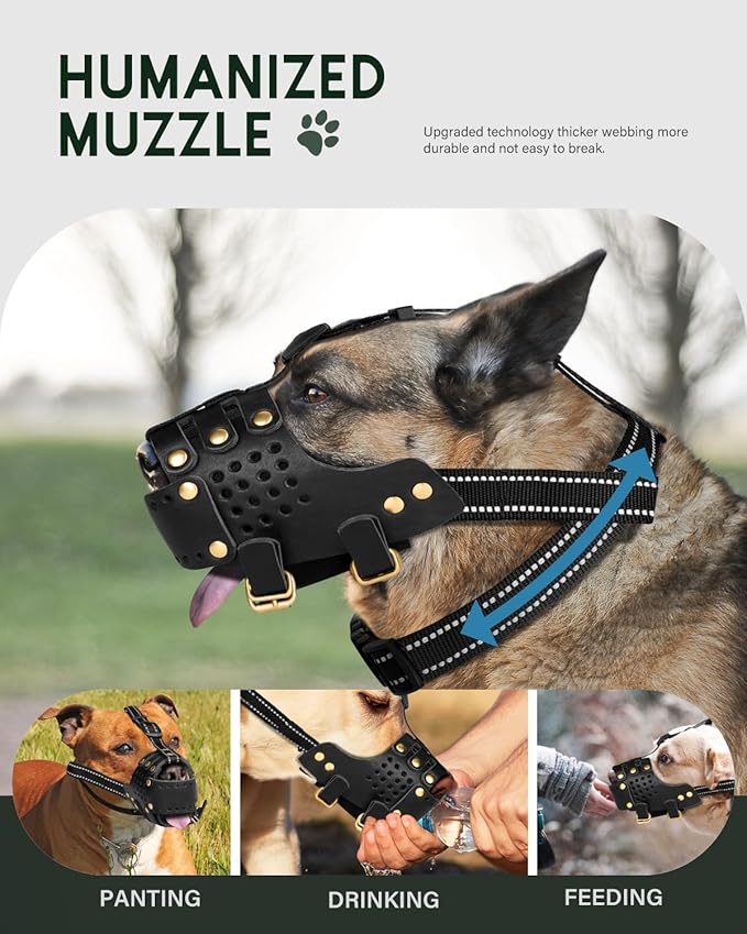 Dog Muzzle, Leather Basket Soft Muzzles Medium Large Breeds, Pitbull Dog Muzzle Amstaff Staffordshire Terrier, German Shepherd Dalmatian Doberman Adjustable (M)-PawvioPets