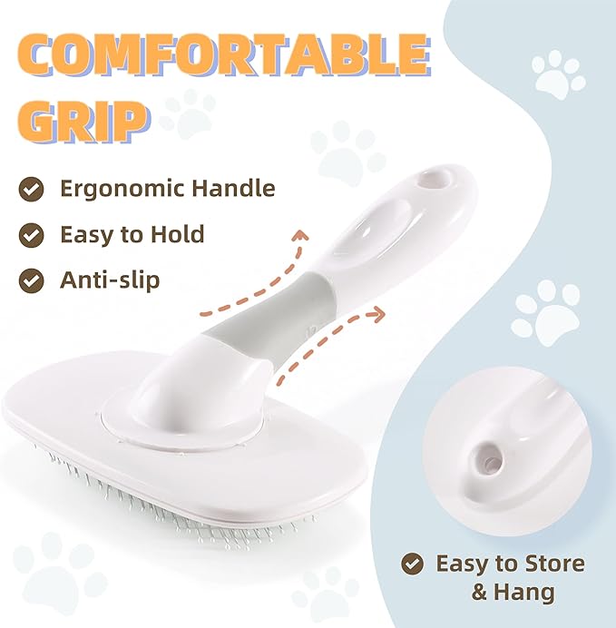 360°Rotating Dog and Cat Brush with Coated Tips and Soft Pins in 2 Length Gentle Slicker Brush for Small Dogs Puppies Yorkies Poodles Removes Loose Fur-PawvioPets