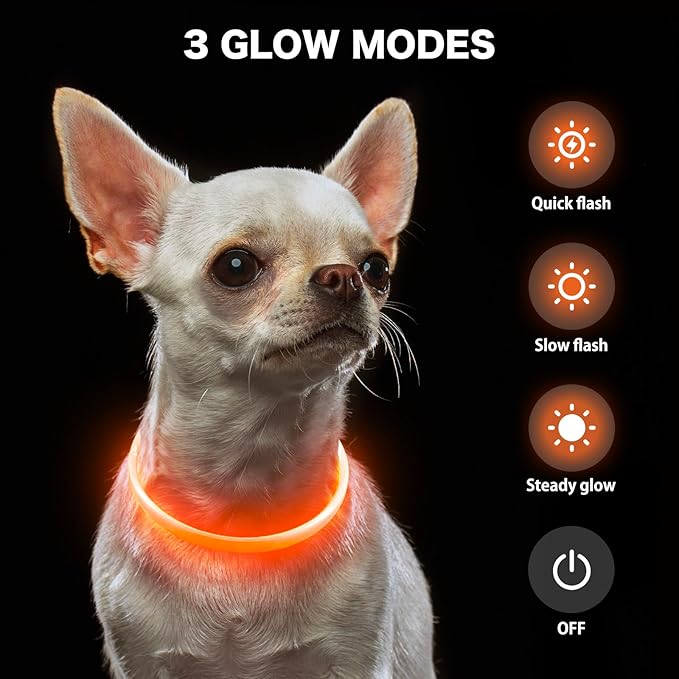 BSEEN Light Up Dog Collar - Rainproof LED Dog Collar Rechargeable - TPU Cuttable Glowing Pet Collar for Small Puppies& Cats, Safety Dog Lights for Night Walking& Camping (XS- Orange 40cm)-PawvioPets