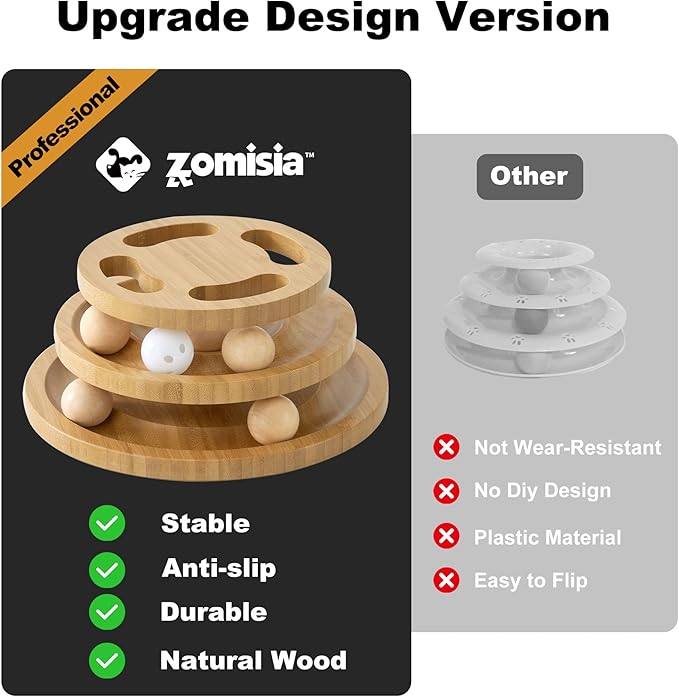 Cat Ball Track Toy with Puzzle Top, Wooden Cat Toys for Indoor Cats with Spinning Balls, Interactive Large Cat Ball Tower for Kitten Exercise Mental Physical-PawvioPets