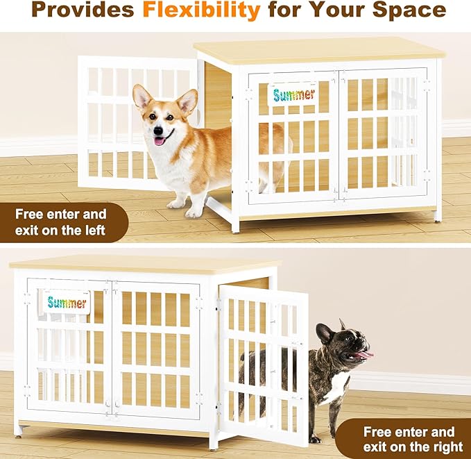 EasyCom 33" Dog Crate Furniture with Name Tag, Heavy Duty Dog Kennel Indoor for Medium and Small Dogs, Double-Doors Sturdy Metal Dog Cage, Decorate House as TV Stand, End Table, Bedside Table-PawvioPets