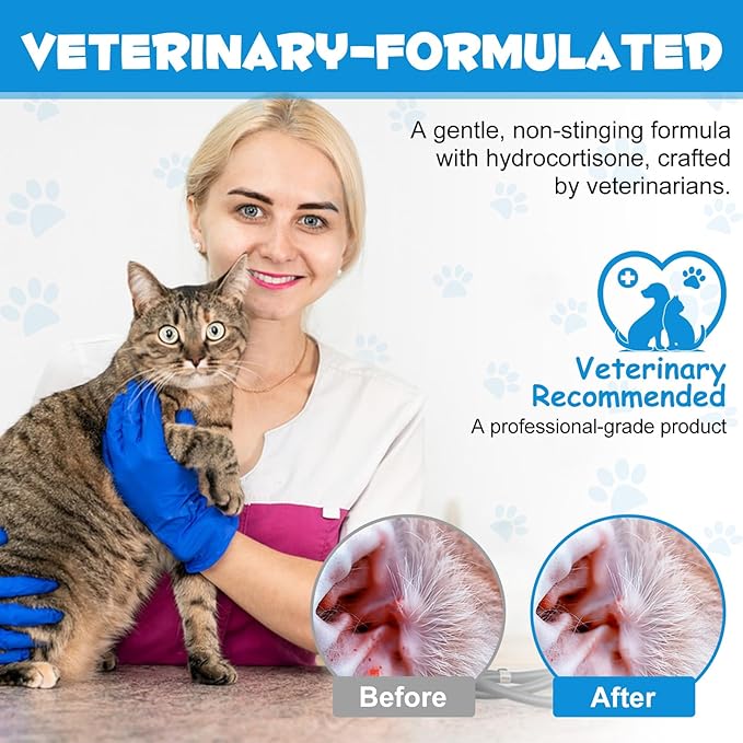 Dog Ear Infection Treatment, Cat & Dog Ear Cleaner for Itchy Relief, Antiseptic,Waxing,Cleansing, Ear Mite Treatment for Dog Cats, Yeast Ears Infection Treatment for Dogs, 2.02fl.oz-PawvioPets