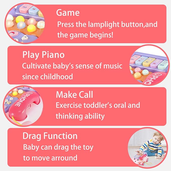 Baby Phone Toy,Baby Toy Phone Cartoon Baby Piano Music Light Toy Children Pretend Phone, Kids Cell Phone Girl with Light Parent-Child Interactive Toy Gift Game Boy Girl Early Education Gift Pink 18M+-PawvioPets