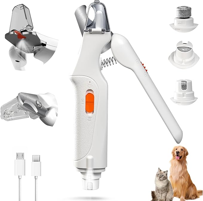 2 in 1 Dog Nail Clippers and Grinder with Lights & Cat Nail Clipper for Large Medium Small Dogs Cats Nail Trimmers USB Rechargeable with 2 LED Lights Dog Claw Care for Non-Black Nails-PawvioPets